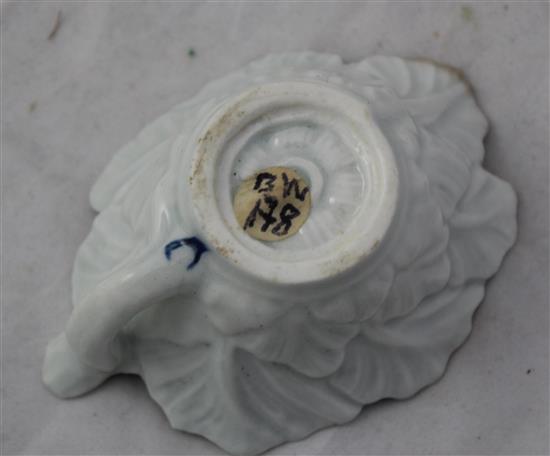 A rare Worcester Butter Boat Formal Rose pattern blue and white butter boat, c.1760-5, length 9.2cm, tiny nick and hairline crack